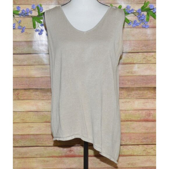 J. Jill Womens Tan V-Neck Linen Blend Sleeveless Top Plus Size 1X Tunic Neutral - Picture 1 of 9